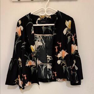 Zara Black Floral Kimono Jacket